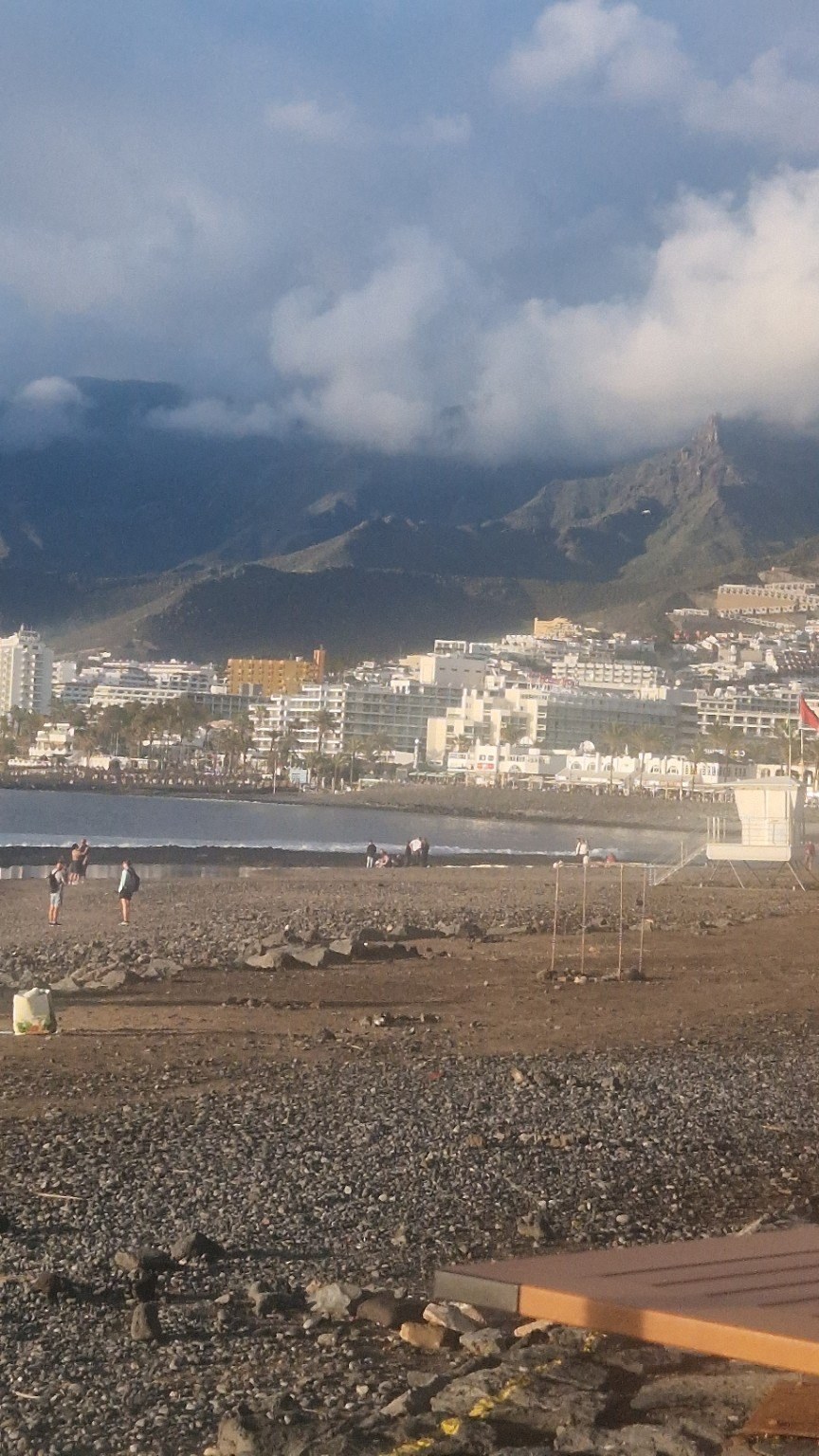 Los Cristianos and the mountain beneath the morning clouds